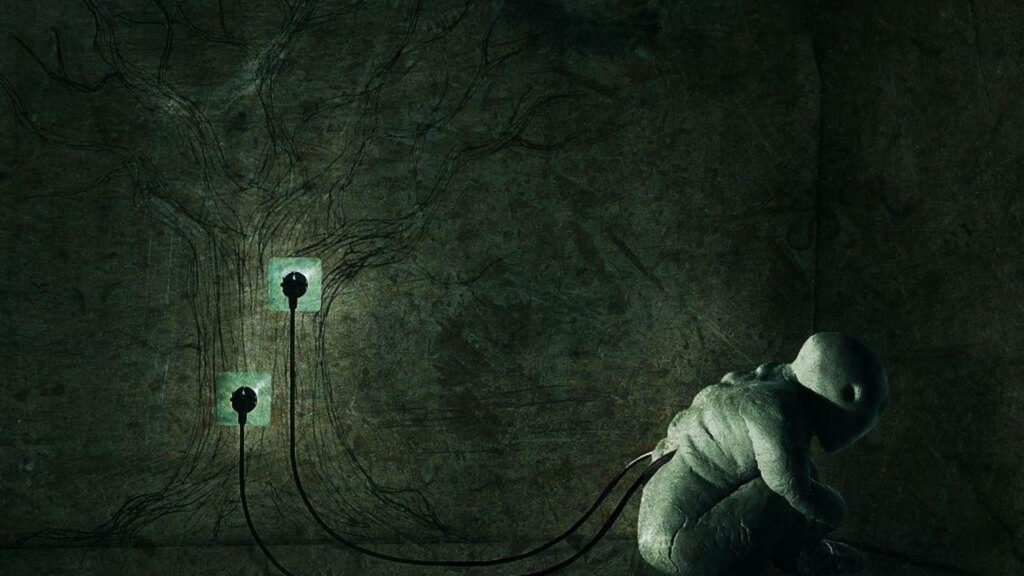 Otherworldly Connection: Surreal Alien and Tree Fusion in Bizarre Wallpaper