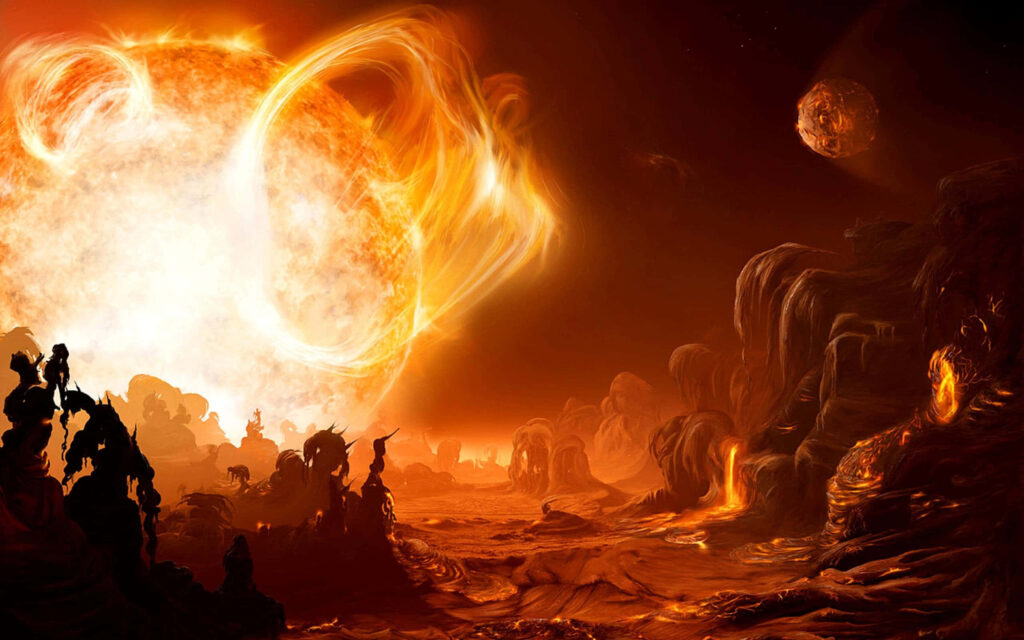 Otherworldly Landscape Wallpaper: Fiery Celestial Glow & Dramatic Colors