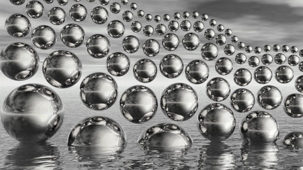 Surreal Metal Spheres Wallpaper: Otherworldly Scene Reflection