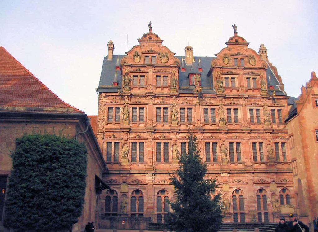 Ottheinrich Building Heidelberg Castle red sandstone facade detailed Renaissance architecture wallpaper