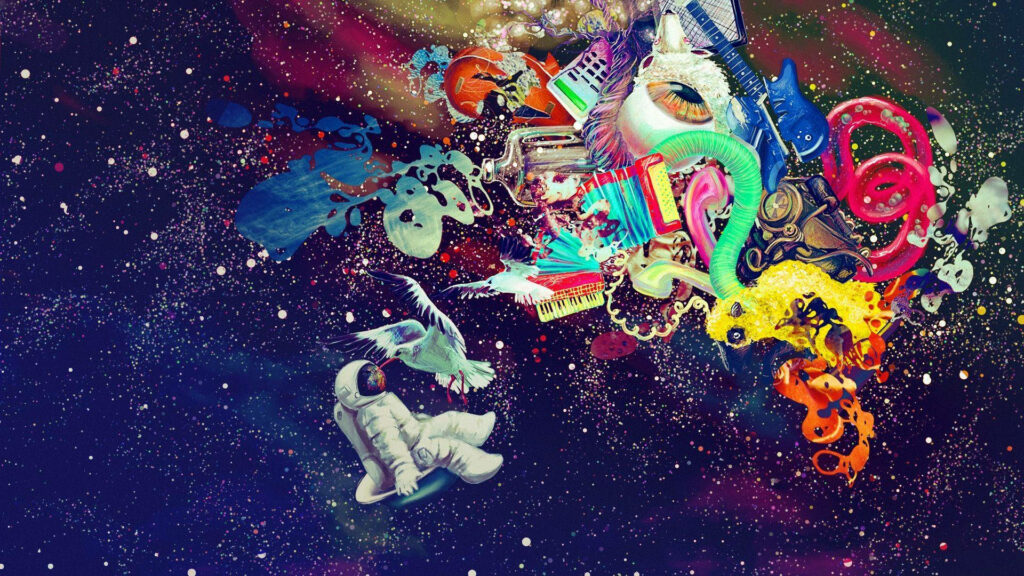 Cracked Space-Helmet Funk: An Extraterrestrial Mashup Wallpaper