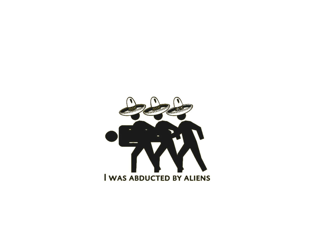 Hilarious Computer Comedy: Extraterrestrial Abduction Spiced with Cultural Hats Wallpaper