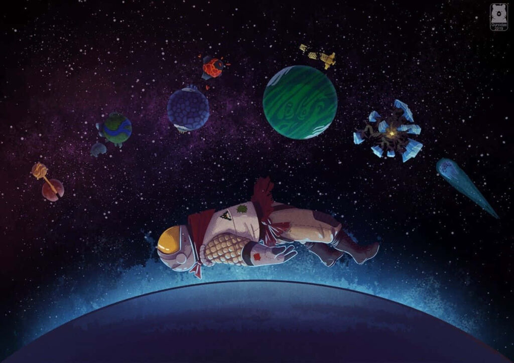 Outer Wilds Explorer Wallpaper: Vibrant Space Scene Background