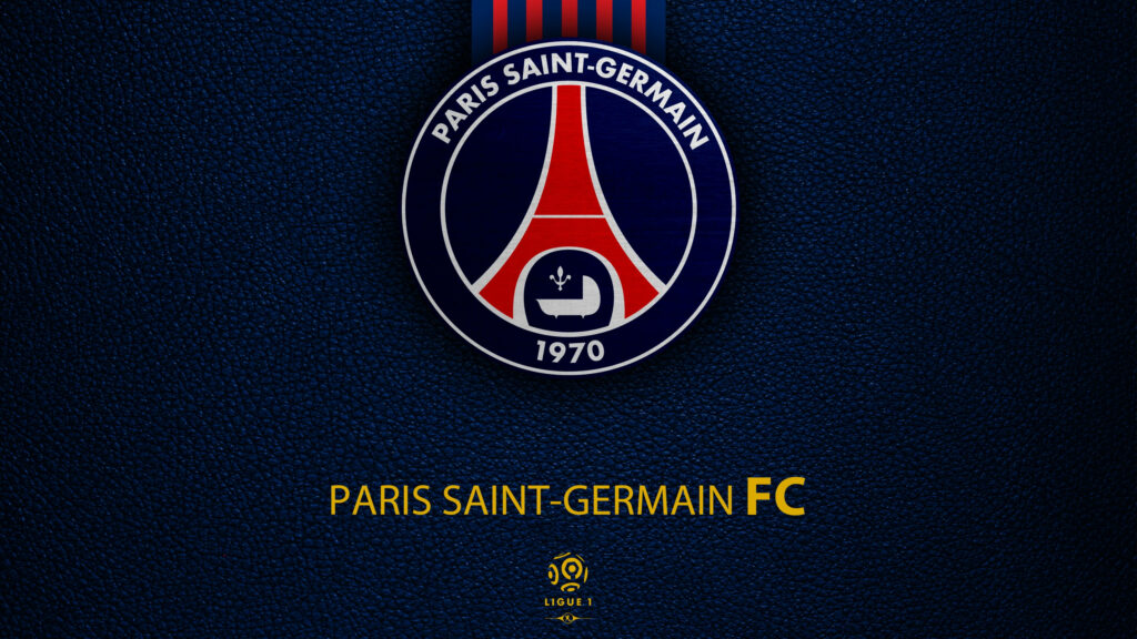 PSG Emblem on Luxurious Blue Leather: A Digital Masterpiece of Football Club Artwork Wallpaper