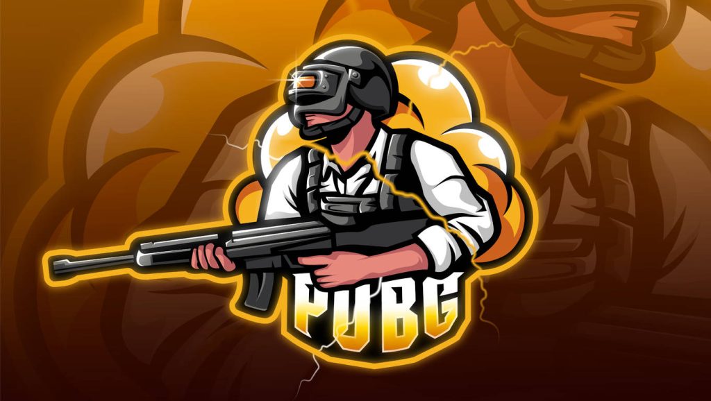 Action-packed PUBG esports logo with tactical soldier in Level 3 helmet holding assault rifle wallpaper