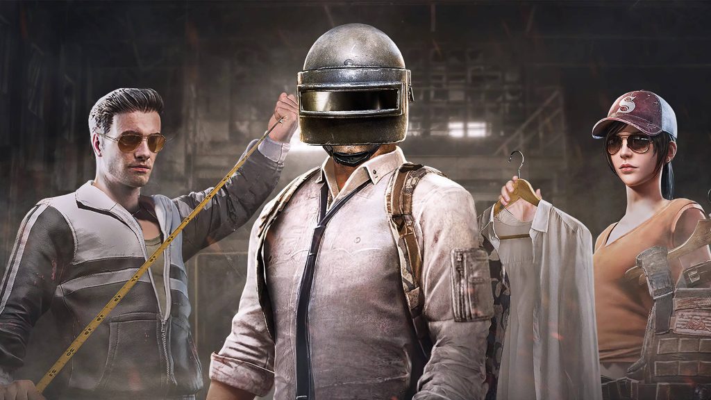 PUBG player with Level 3 helmet and tactical team in gritty industrial PUBG wallpaper background