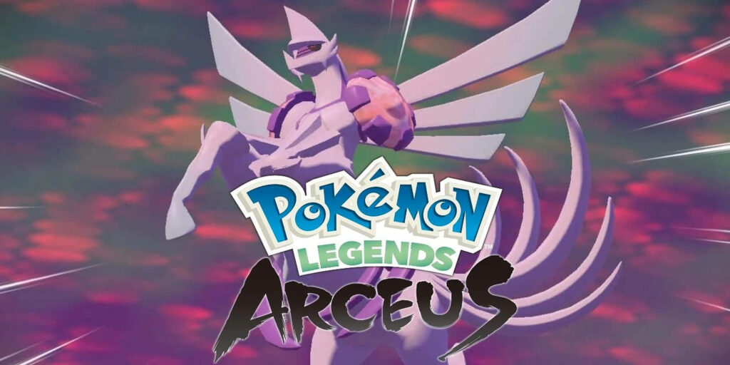 Palkia Pokemon Legends Arceus wallpaper vibrant dynamic background with game logo displayed