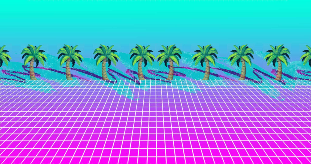 Vibrant Palm Paradise on a Retro Pink Hued Grid - A Vaporwave Delight Wallpaper