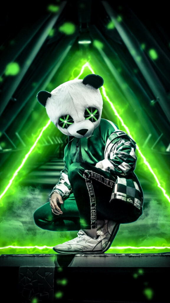 Panda-adorned Gentleman Amidst an Enchanting Emerald Background Wallpaper