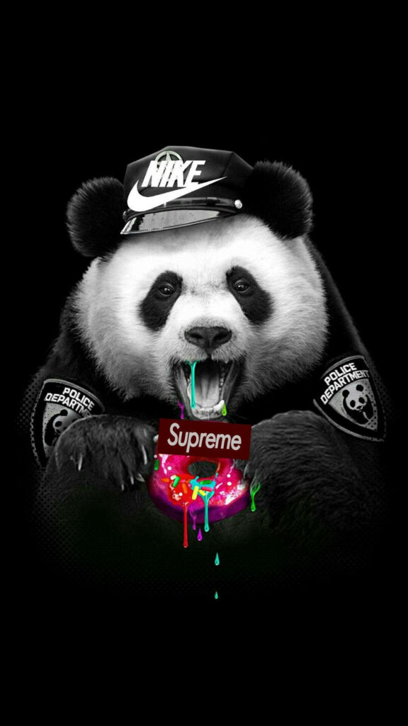Panda's Colorful Drool and Supreme Logo Interplay: A Creative and Cool Background Image Wallpaper