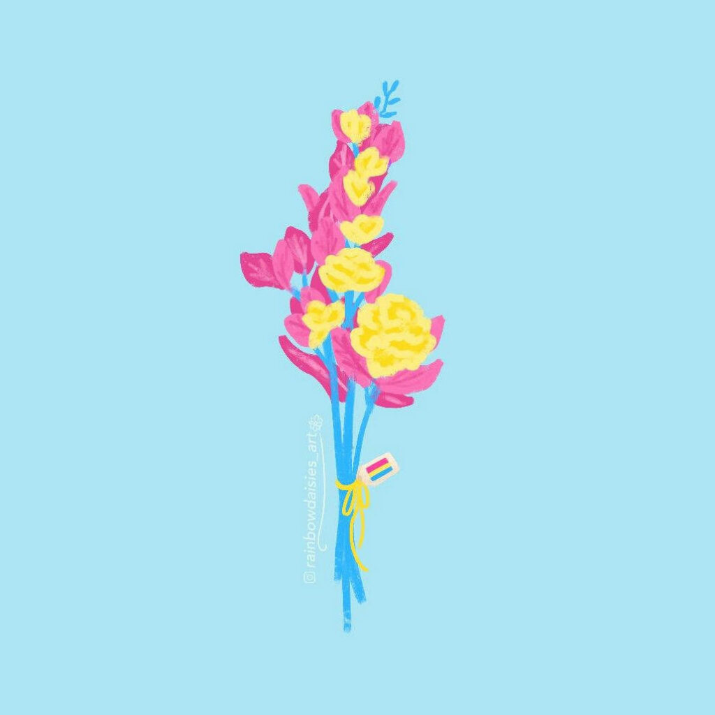 Pansexual Bloom: A Vibrant Floral Display on a Light Blue Pansexual Wallpaper
