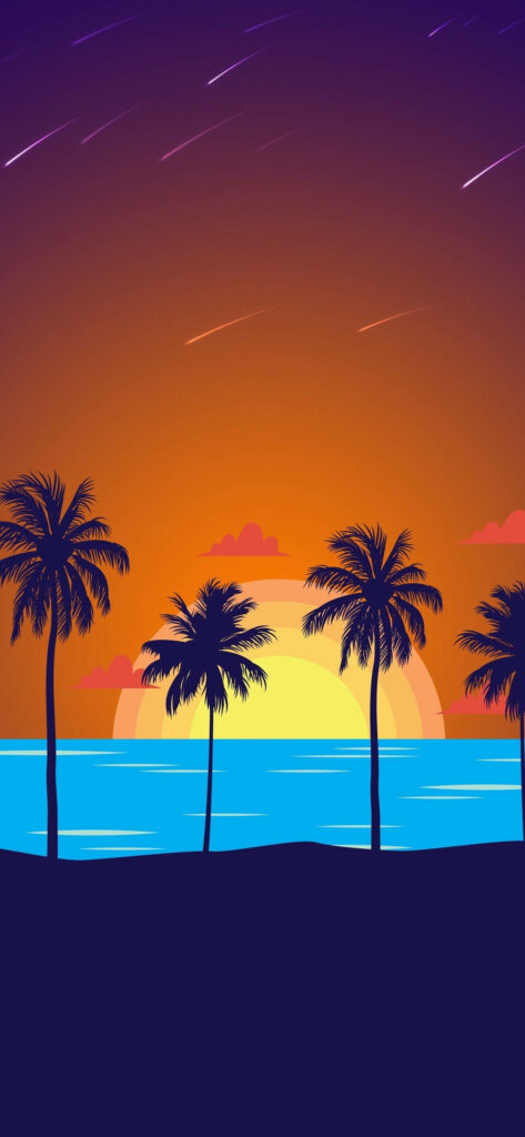 Vibrant Sunset Over Tropical Paradise: Simplistic iPhone Background Wallpaper