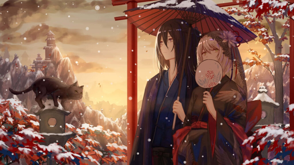 Enveloped in Love's Embrace: A Captivating Anime Moment Wallpaper