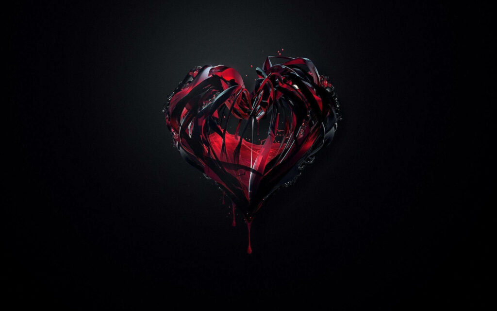 Crimson Vitality: A Stylish Black HD Wallpaper with a Striking Red Heart on a Dark Background