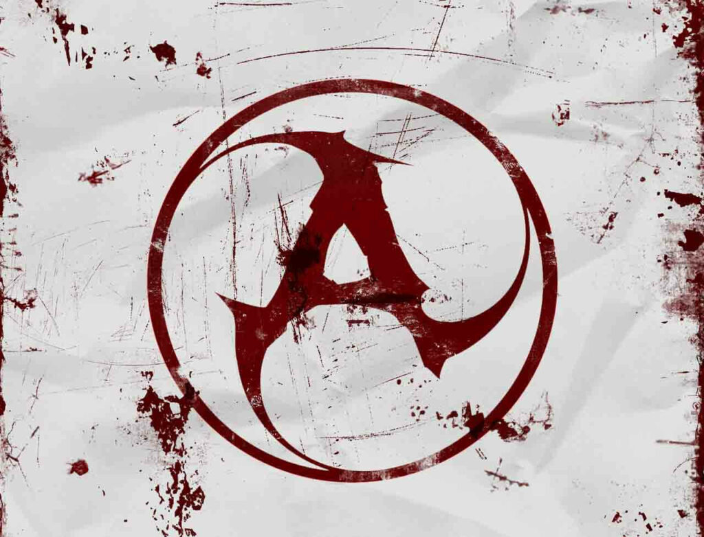 AMATORY band logo wallpaper dark red A circle grunge style distressed white background gritty splatters