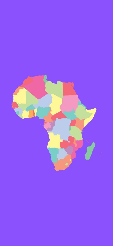 Pastel colorful Africa map illustration with clear country borders on vibrant purple background wallpaper