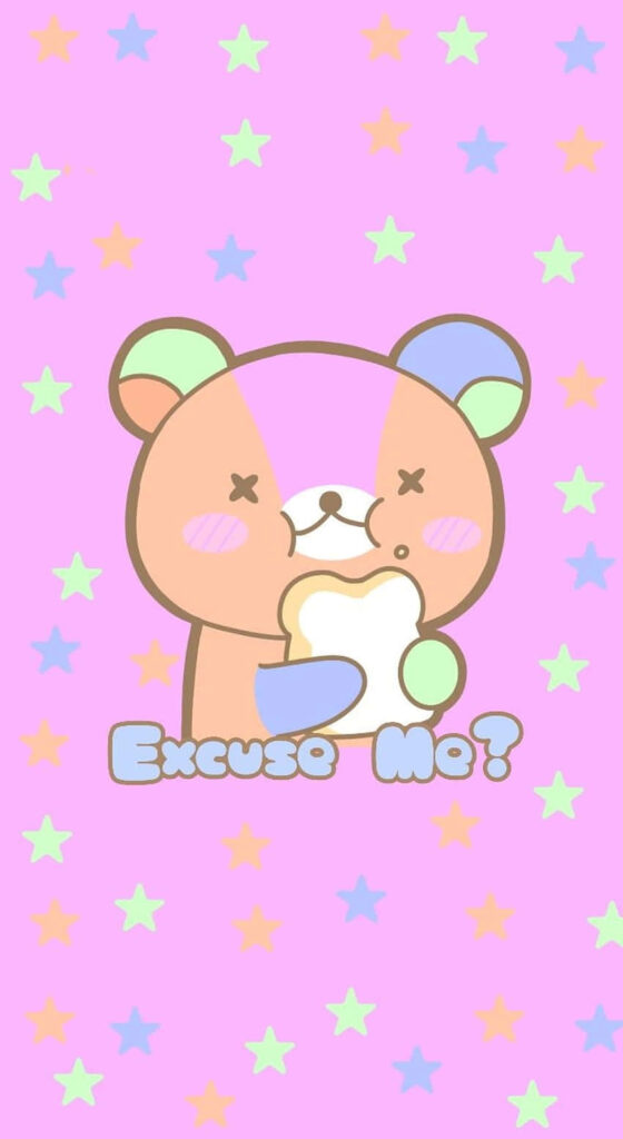 Pastel Animal Crossing New Horizons wallpaper with cute bear holding bread and star patterns