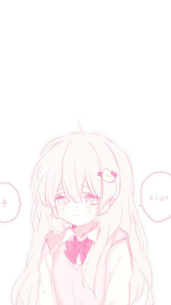 Pastel Anime Wallpaper: Melancholic Girl with Cat Hair Clip