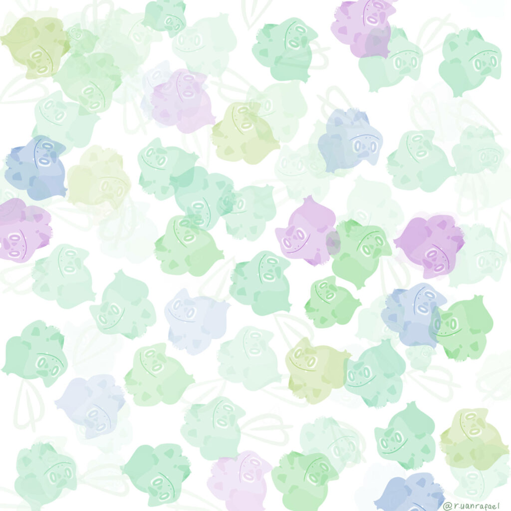 Pastel Bulbasaur wallpaper with playful green blue purple pattern whimsical Pokemon design