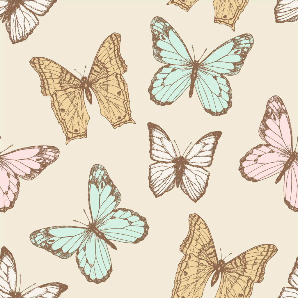 Pastel Butterfly Wallpaper on Cream Background - Elegant Design