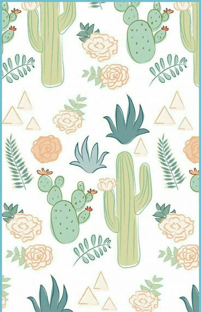 Pastel cacti and soft flowers on light background cheerful nature-inspired mobile wallpaper