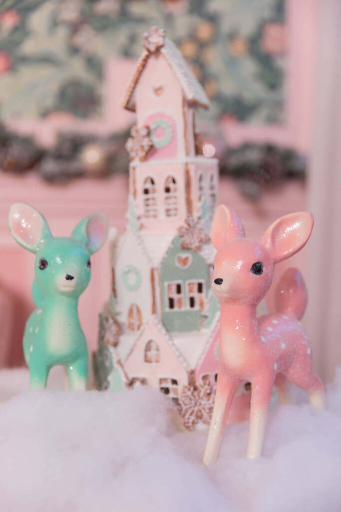 Whimsical Vintage Christmas Wallpaper with Pastel Fawns & Gingerbread