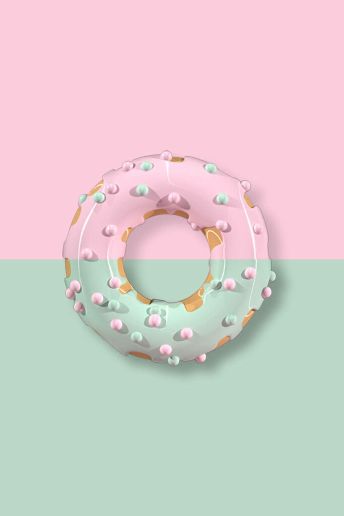 Pastel donut with pink and mint icing and colorful sprinkles on pink and green background Wallpaper