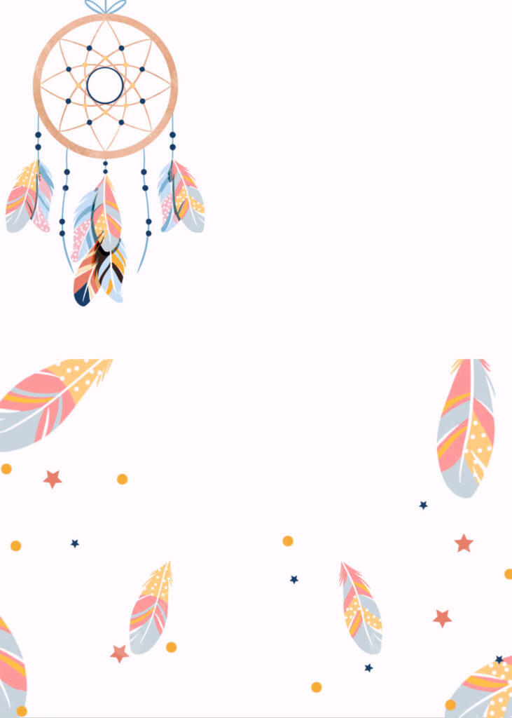 Pastel dream catcher wallpaper with colorful feathers beads stars on light soothing background
