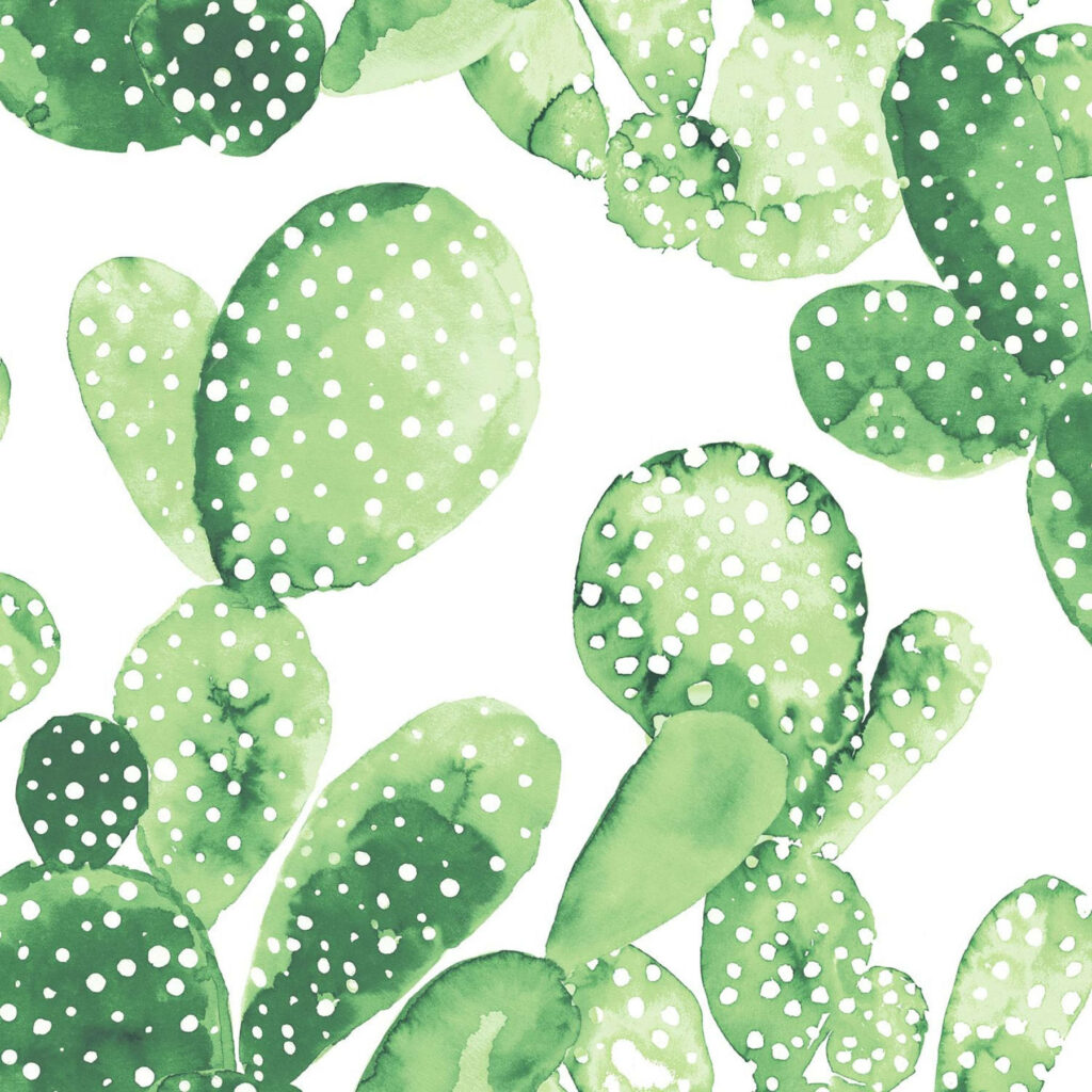 Pastel green cactus leaves with white dots botanical wallpaper for fresh modern interior design