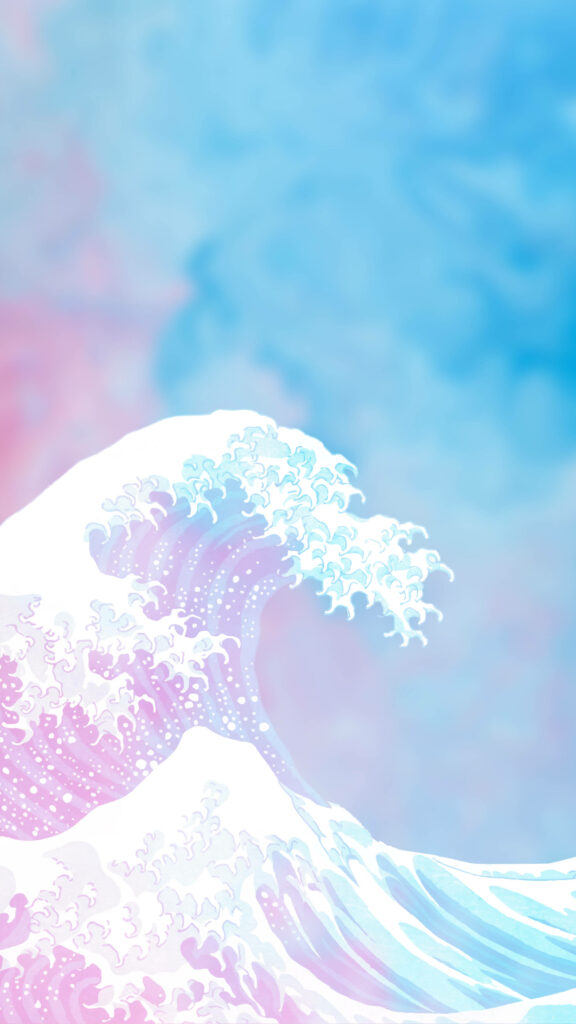 Pastel Minimalist Great Wave Wallpaper: Serene Pink & Blue Design