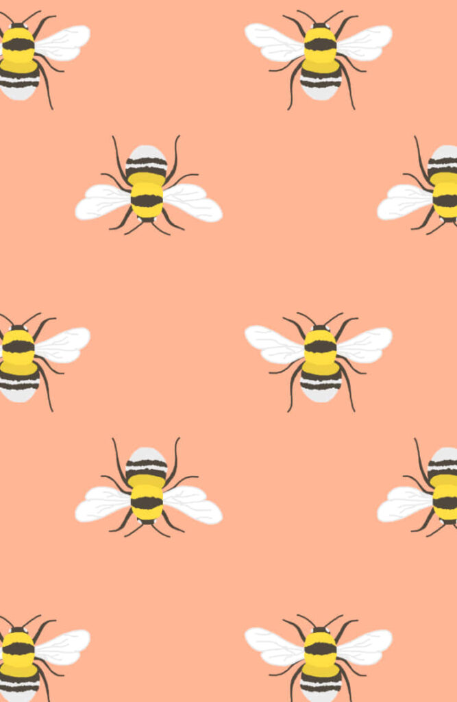 Pastel iPhone wallpaper with cute illustrated bees on soft peach background repeating pattern