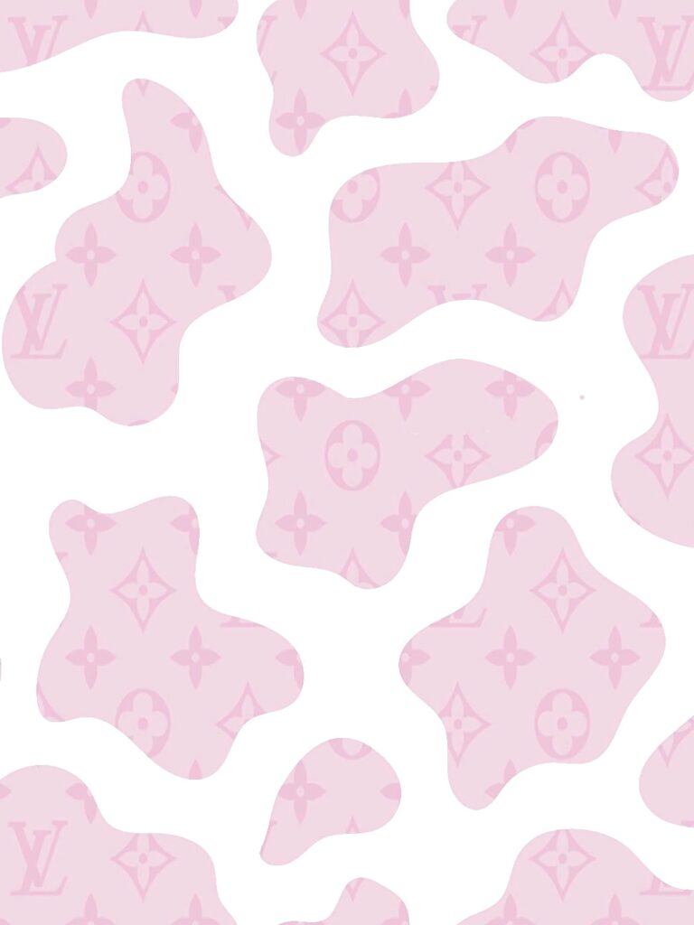 Pastel pink cow print wallpaper with luxury motifs on white background stylish animal design