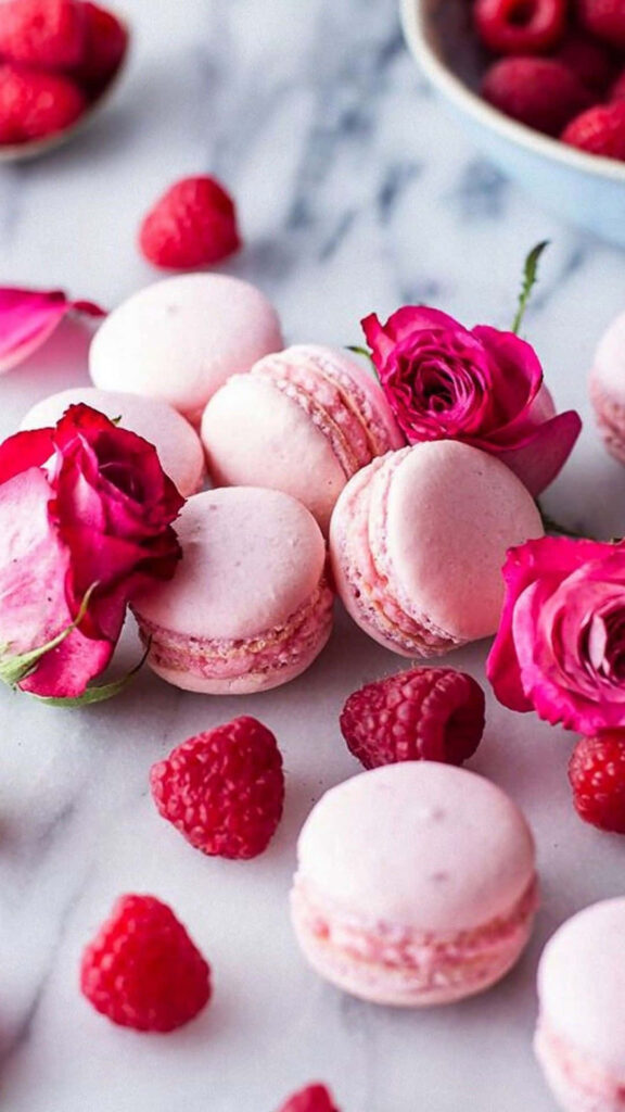 Elegant Pastel Pink Macarons & Roses Wallpaper Background