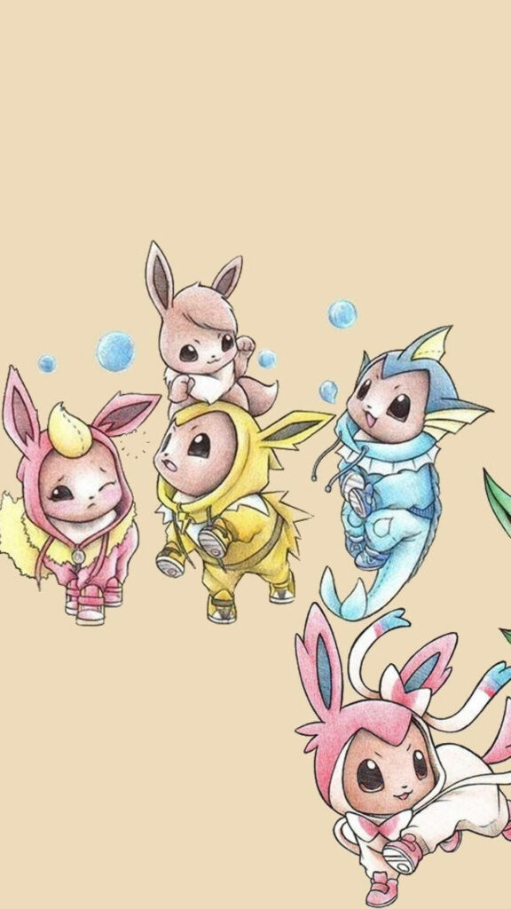 Playful Hand-Drawn Pokémon-Inspired iPhone Wallpaper in Pastels
