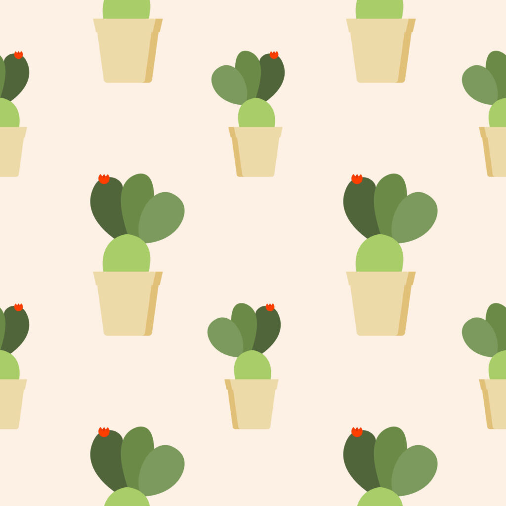 Pastel potted cacti pattern wallpaper creating a playful modern botanical background design