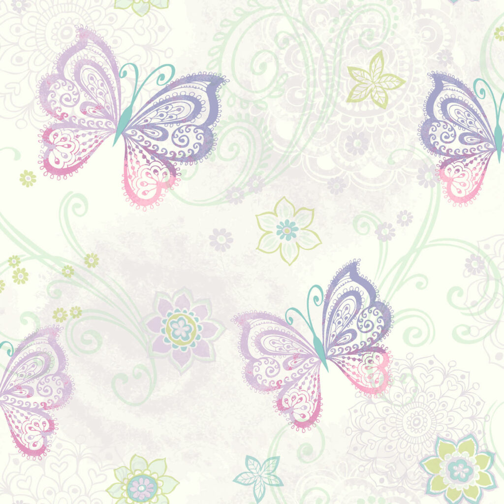 Delicate Boho Wallpaper: Pastel Purple & Pink Butterfly Design