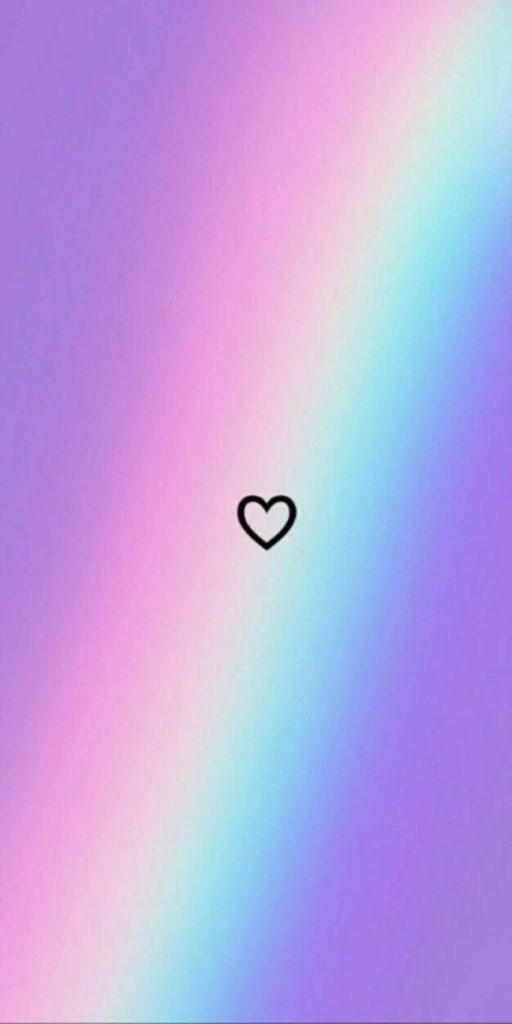 Pastel rainbow gradient wallpaper with soft purple pink blue hues and black heart outline design