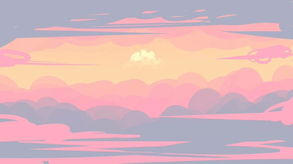 Enchanting Pastel Hues: Mesmerizing Digital Art Unveils a Sunrise Gleaming Amid Pink and Purple Clouds Wallpaper