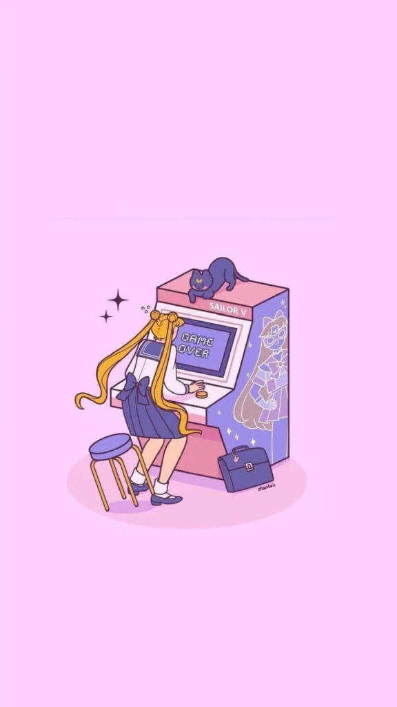 Pastel Sailor Moon Arcade Wallpaper: Retro Game Over Aesthetic