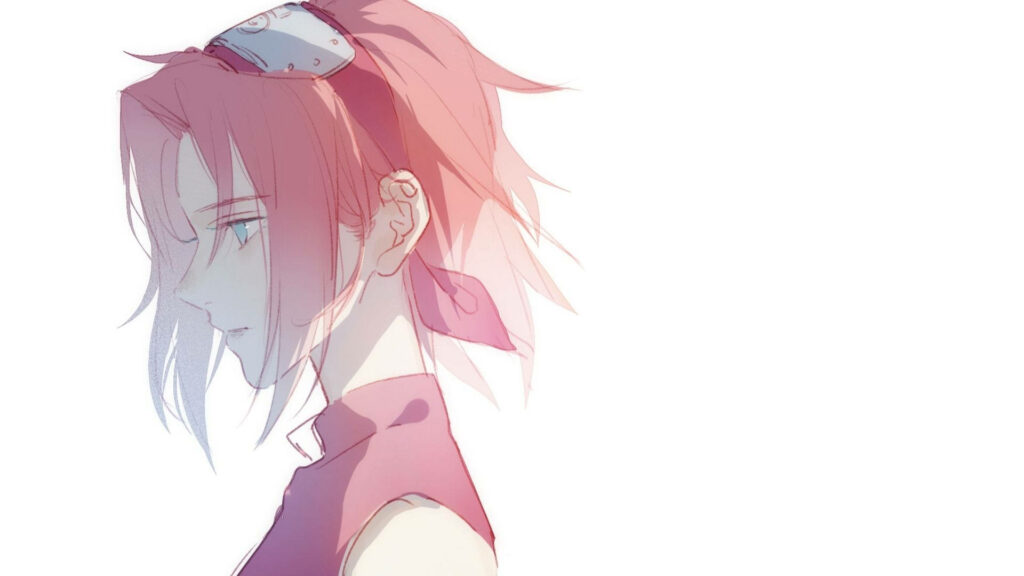 Pastel Sakura Wallpaper: Minimalist Naruto Style Side Profile Art