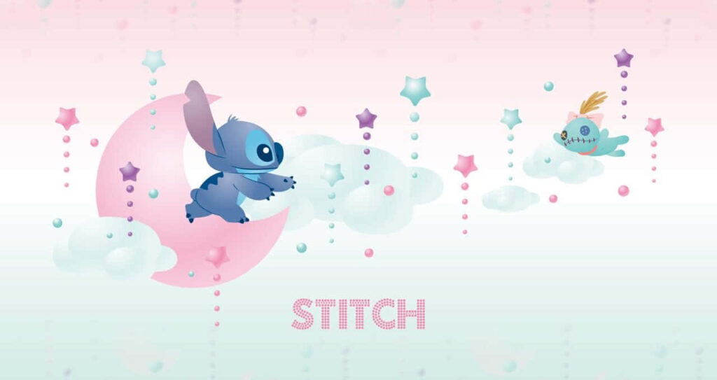 Pastel Stitch Wallpaper: Cute Illustration with Clouds & Stars