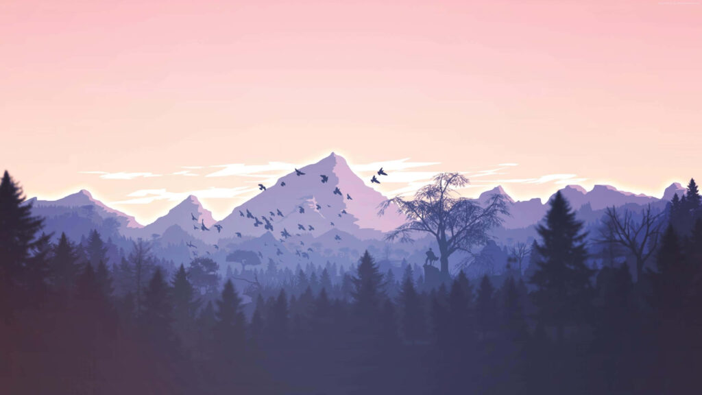 Tranquil Mountain Sunset Wallpaper: Pastel Pink & Purple Serenity