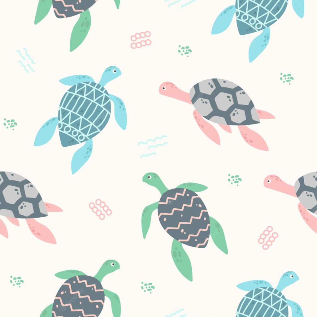 Pastel turtles wallpaper with varied shell patterns on light background for charming decor