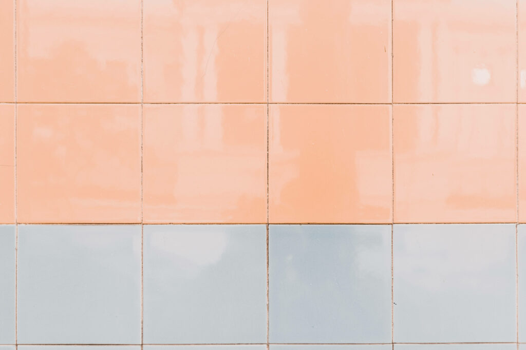 Pastel Wallpaper: Glossy Tile Grid in Peach & Blue | Geometric Design