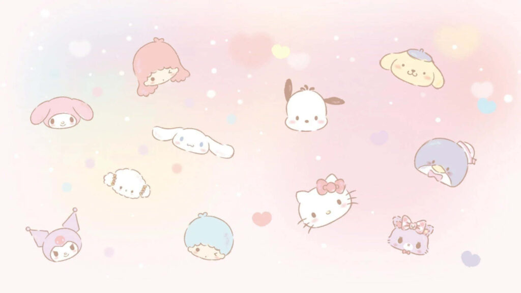 Adorable Pastel Wallpaper with Cute Floating Characters & Hearts