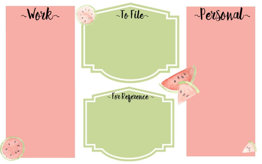 Watermelon themed digital organizer wallpaper pastel palette Work Personal File Reference sections