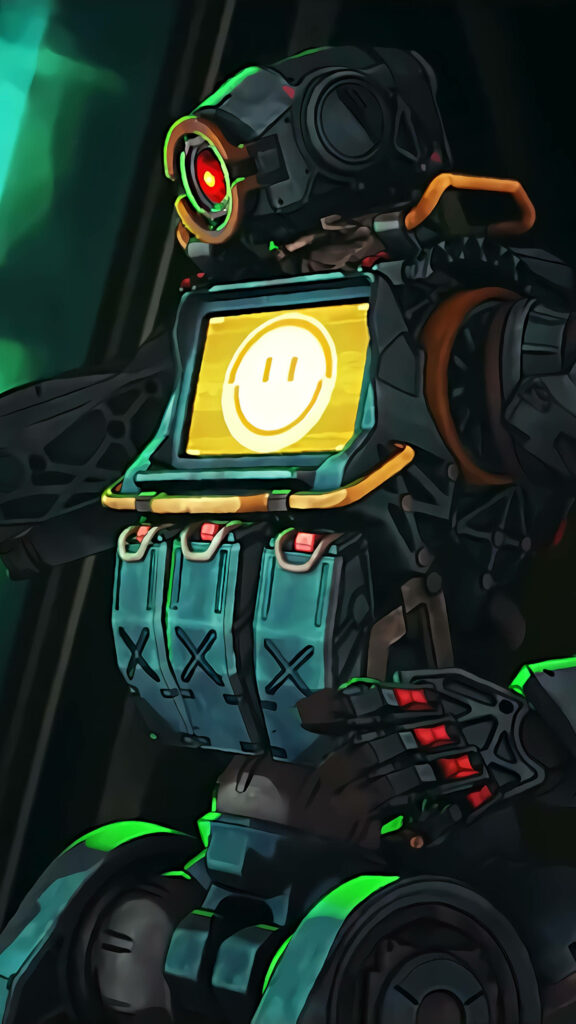 Pathfinder from Apex Legends Mobile vibrant wallpaper with friendly robot smile futuristic design