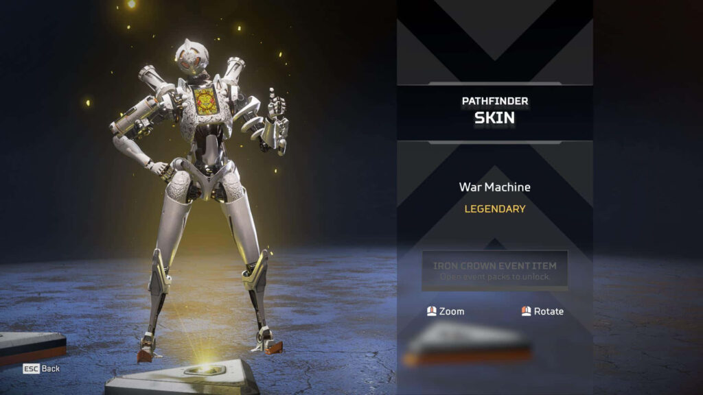 Pathfinder Apex Legends War Machine skin wallpaper metallic finish dynamic pose dramatic lighting