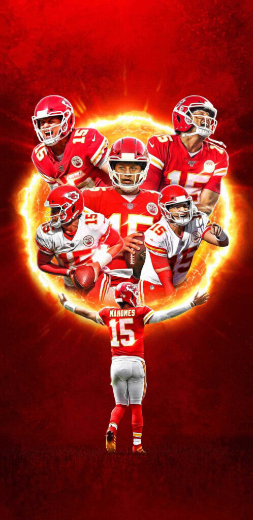 Patrick Mahomes dynamic wallpaper with blazing fire effects capturing football intensity