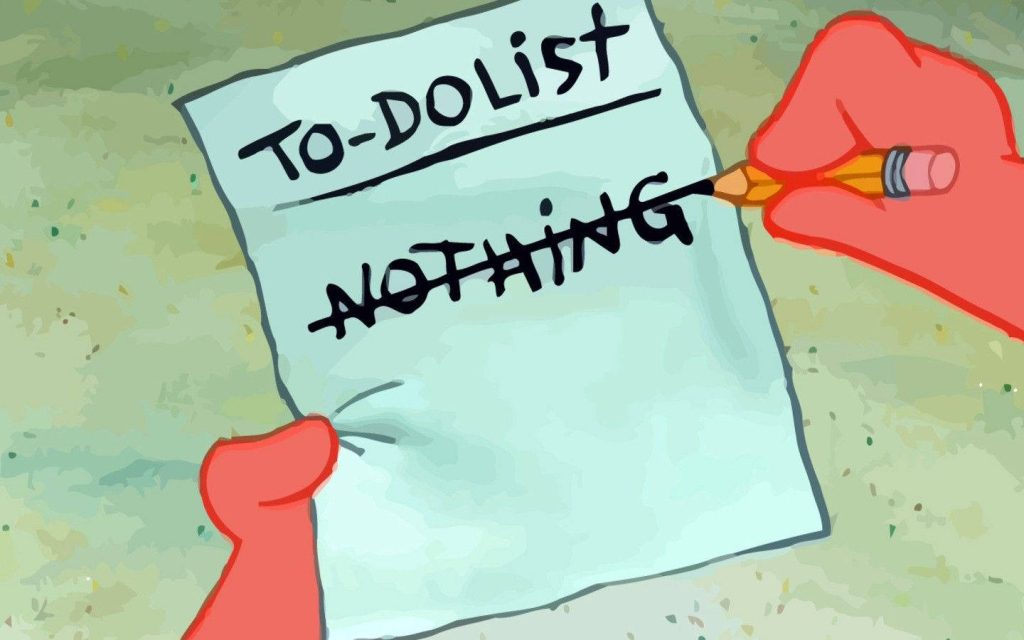 Patrick Star holding a to-do list with nothing written in classic SpongeBob 2D animation wallpaper